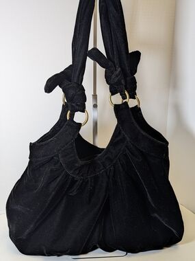 Chateau Black Velvet Hobo with Gold Ring Details